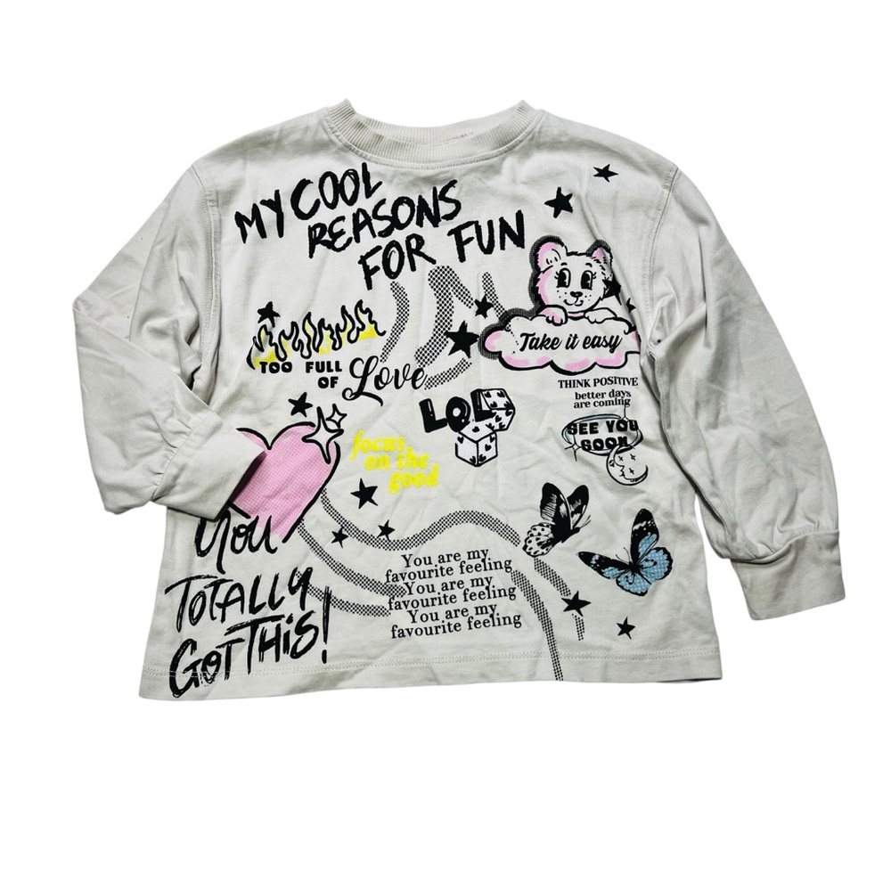 Zara Kids Long Sleeve Tee - White with Colorful Graphics